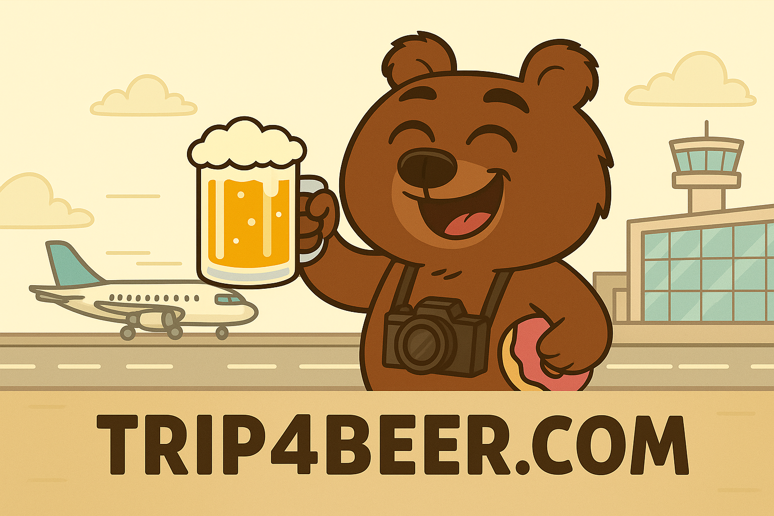 Mascot cheering with beer at the airport